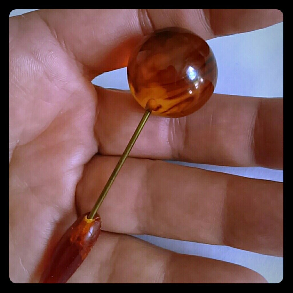 Vintage Mod Amber Lucite Stick Pin